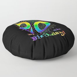 [ Thumbnail: 20th Birthday - Fun Rainbow Spectrum Gradient Pattern Text, Bursting Fireworks Inspired Background Floor Pillow ]