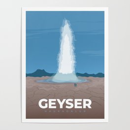 Retro Iceland Travel Poster - Geyser Poster