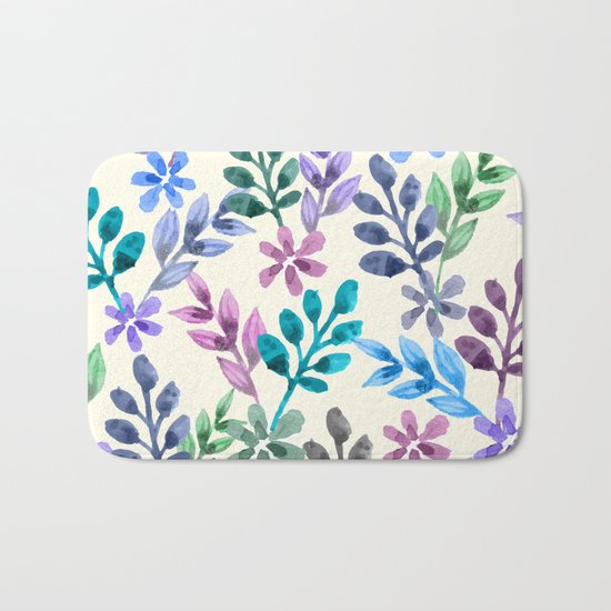 Watercolor Floral Pattern Bath Mat