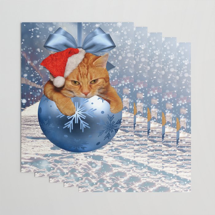 Christmas Cat And Snow Wrapping Paper By Erikakai Society6