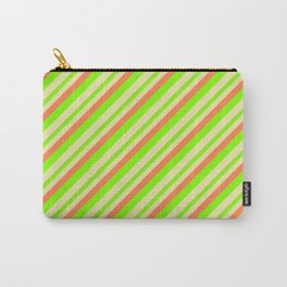 [ Thumbnail: Coral, Chartreuse, and Pale Goldenrod Colored Lined/Striped Pattern Carry-All Pouch ]