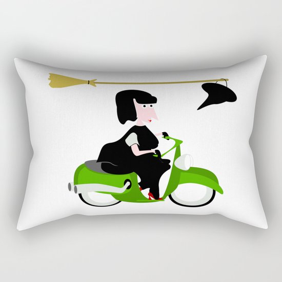 Witch Riding a Green Moped Rectangular Pillow