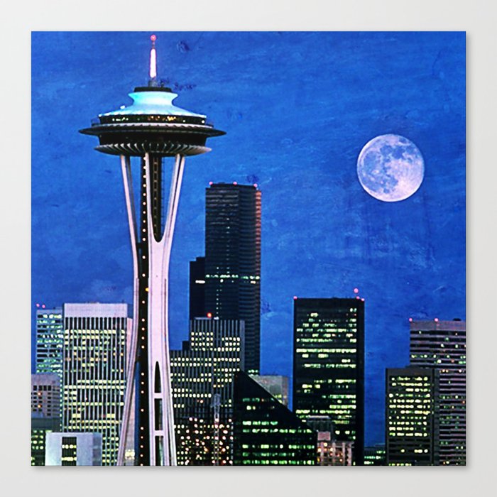 Blue Seattle Space Needle Canvas Print