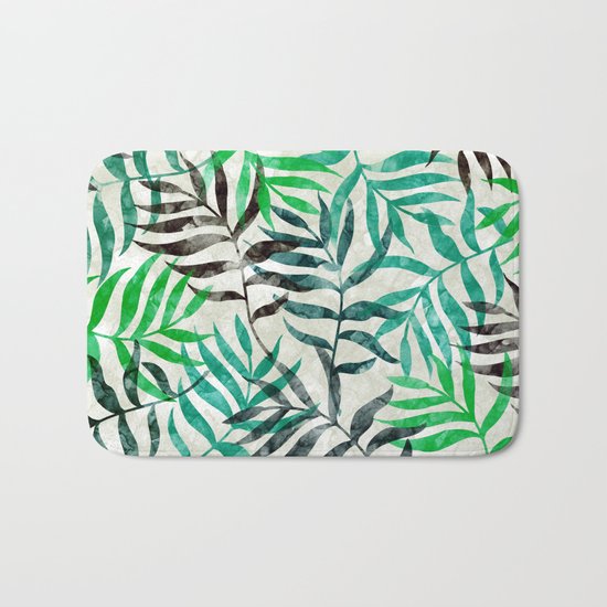 Watercolor Tropical Palm Leaves II Bath Mat