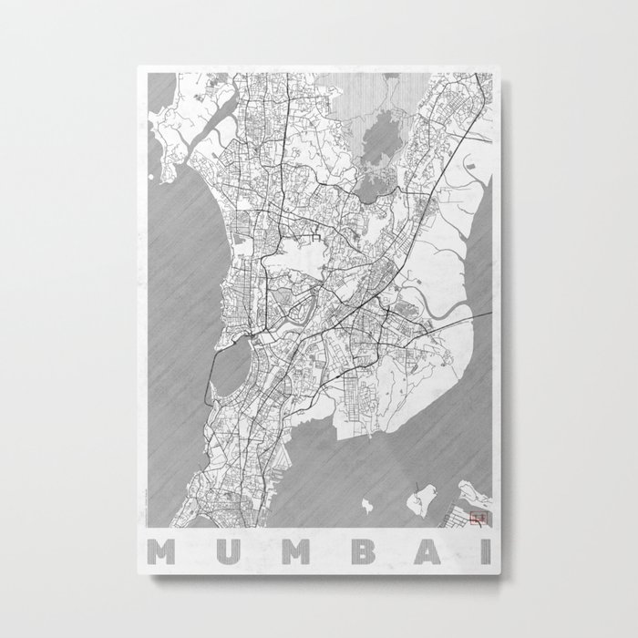 Mumbai Map Line Metal Print