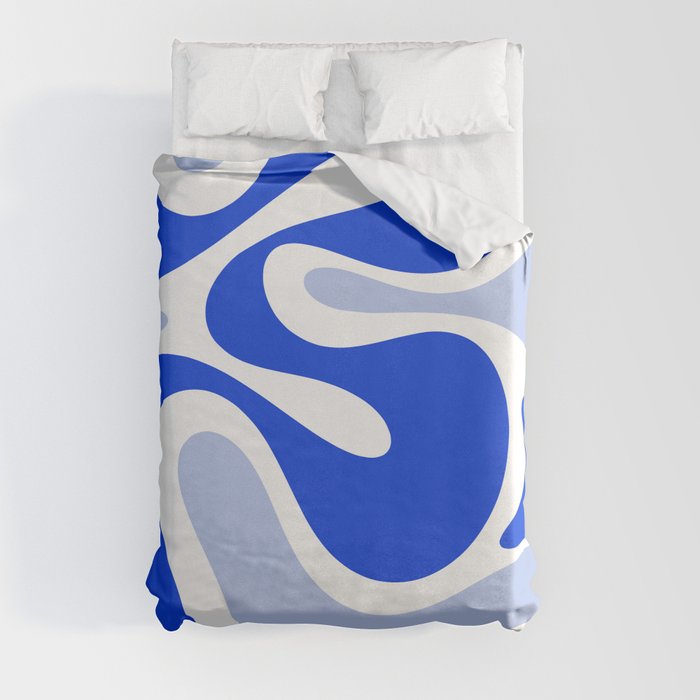 Royal Blue Smooth Contours Retro Contemporary Abstract Pattern with Light Blue Duvet Cover