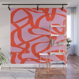Pink Retro Lines Modern Abstract Brush Shapes Midcentury Line Shapes Vintage Wall Mural