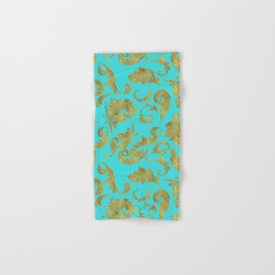 Queenlike on aqua - Gold glitter ornaments on aqua backround- pattern Hand & Bath Towel