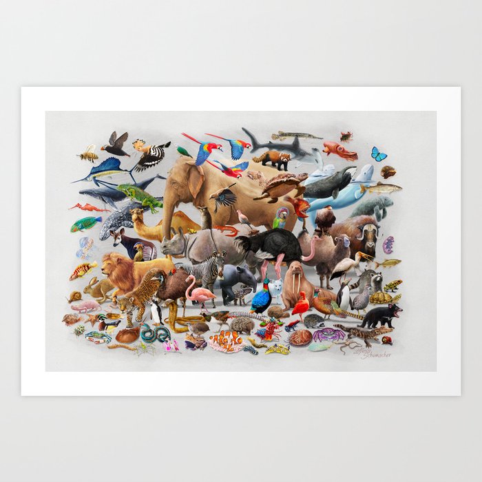 100 animals Art Print