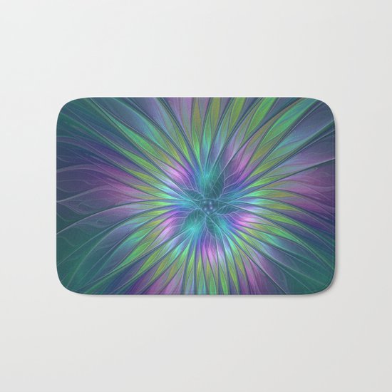 Colorful and luminous Fantasy Flower, Abstract Fractal Art Bath Mat
