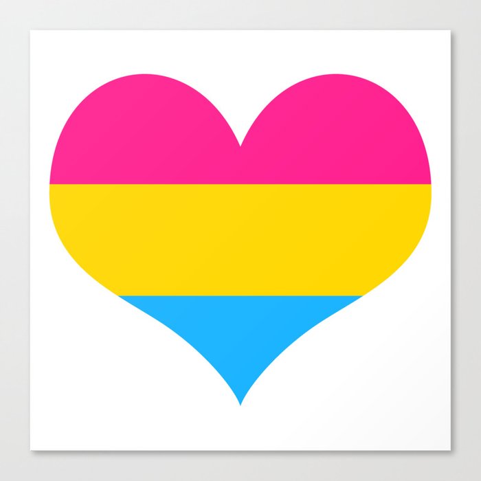 Pansexual pride flag colors in a heart shape Canvas Print