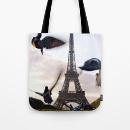 Paris Eiffel tower and flight of birds Tote Bag