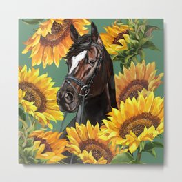 Horse with Sunflowers Metal Print