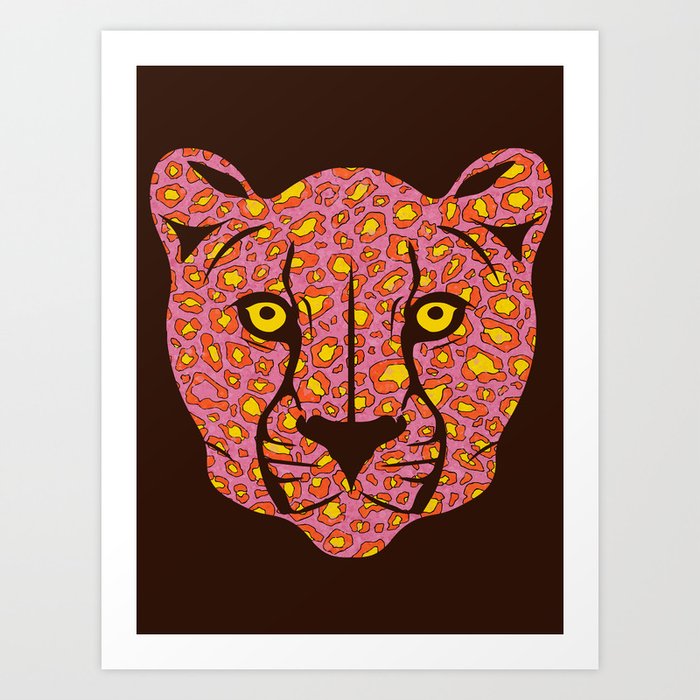 Preppy cheetah, orange and pink cheetah spots Art Print