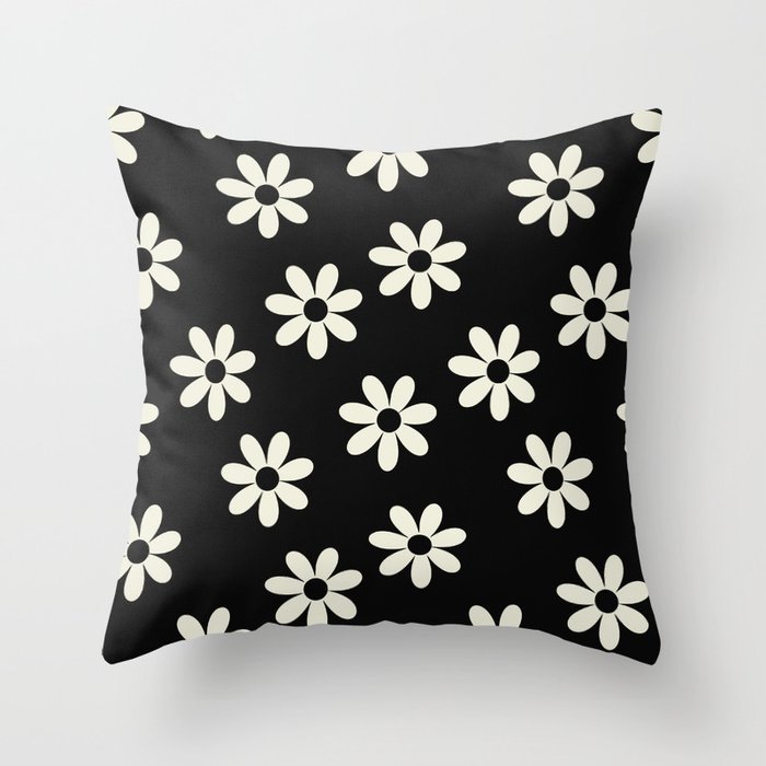Mid Century Abstract Minimal Floral Pattern- Black and White Throw Pillow