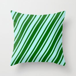 [ Thumbnail: Dark Green & Turquoise Colored Lined Pattern Throw Pillow ]