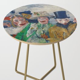 L'Intrigue; the masquerade ball party goers grotesque art portrait painting by James Ensor Side Table
