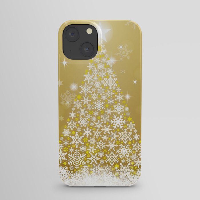 Gold Snowflakes Sparkling Christmas Tree iPhone Case
