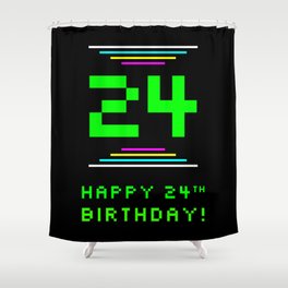 [ Thumbnail: 24th Birthday - Nerdy Geeky Pixelated 8-Bit Computing Graphics Inspired Look Shower Curtain ]
