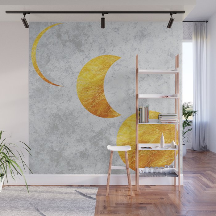 Gold Silver Deco Moons Wall Mural