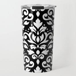 Scroll Damask Large Pattern White on Black Travel Mug