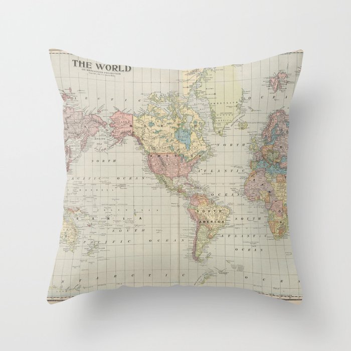 The World, Vintage Map Print from the Monarch Standard Atlas (1906) Throw Pillow
