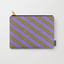 [ Thumbnail: Green & Purple Colored Striped Pattern Carry-All Pouch ]