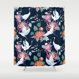 Japanese crane painting vintage illustration pattern Shower Curtain