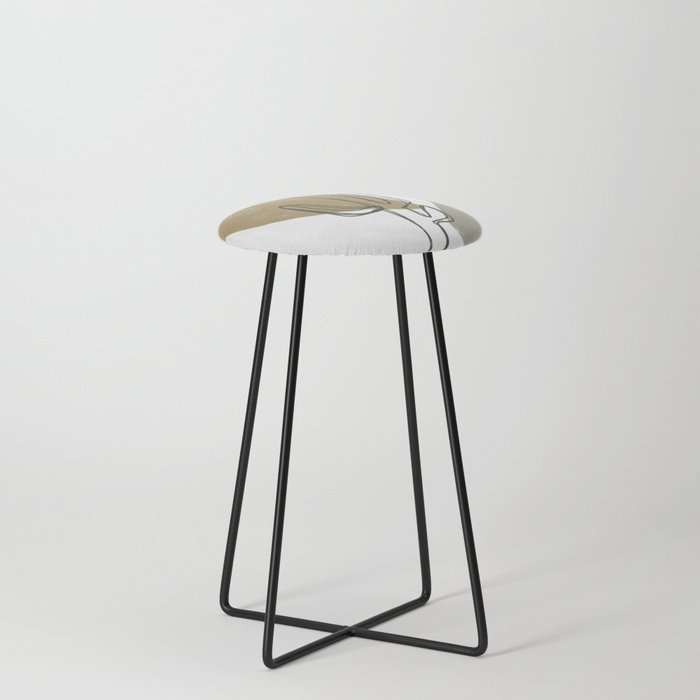 Standing Tall - Minimal Abstract Sketch of a Cactus Plant Counter Stool