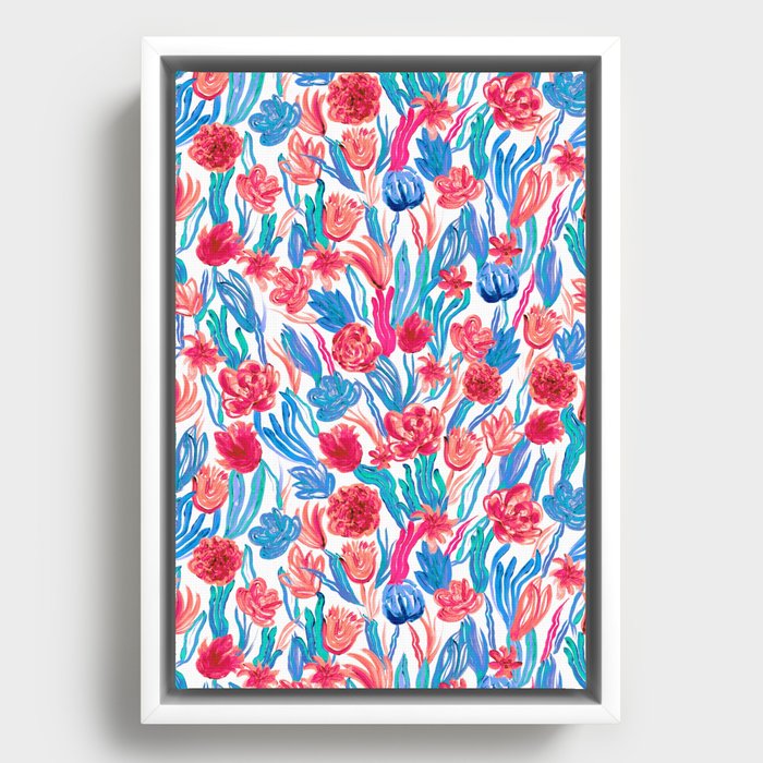 Vivid & Colorful Watercolor Floral Pattern Framed Canvas