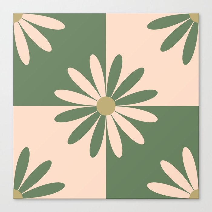 Daisy Checks - Retro Green Canvas Print