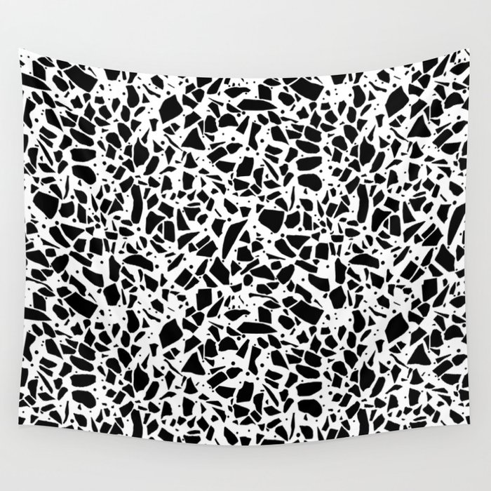 Terrazzo Spot 2 Black on White Wall Tapestry