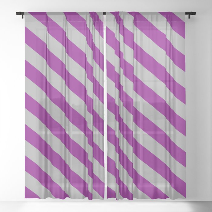 Dark Gray and Purple Colored Lined Pattern Sheer Curtain