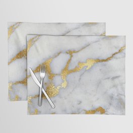 White and Gray Marble and Gold Metal foil Glitter Effect Placemat