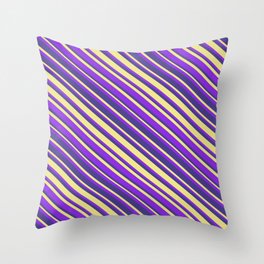 [ Thumbnail: Purple, Dark Slate Blue, and Tan Colored Striped Pattern Throw Pillow ]