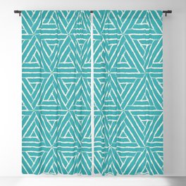 Alabaster White Solid Color Aztec Tribal Triangle Pattern on Aqua Teal Turquoise - Aquarium SW 6767 Blackout Curtain