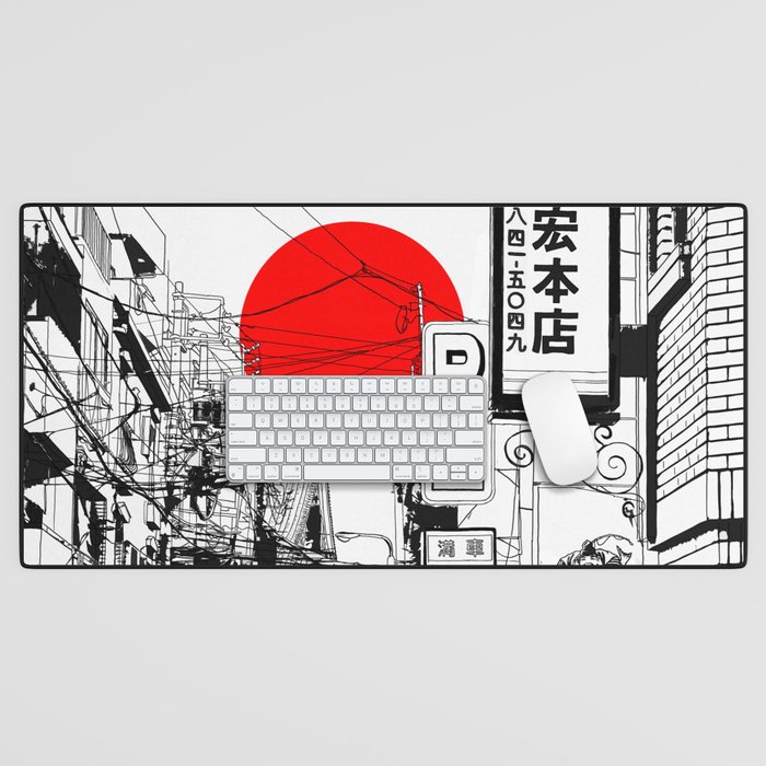 Tokyo street sunrise Desk Mat