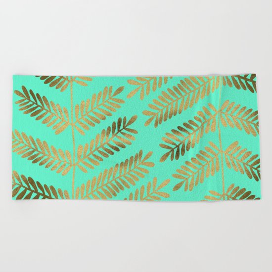 Leaflets – Turquoise & Gold Beach Towel