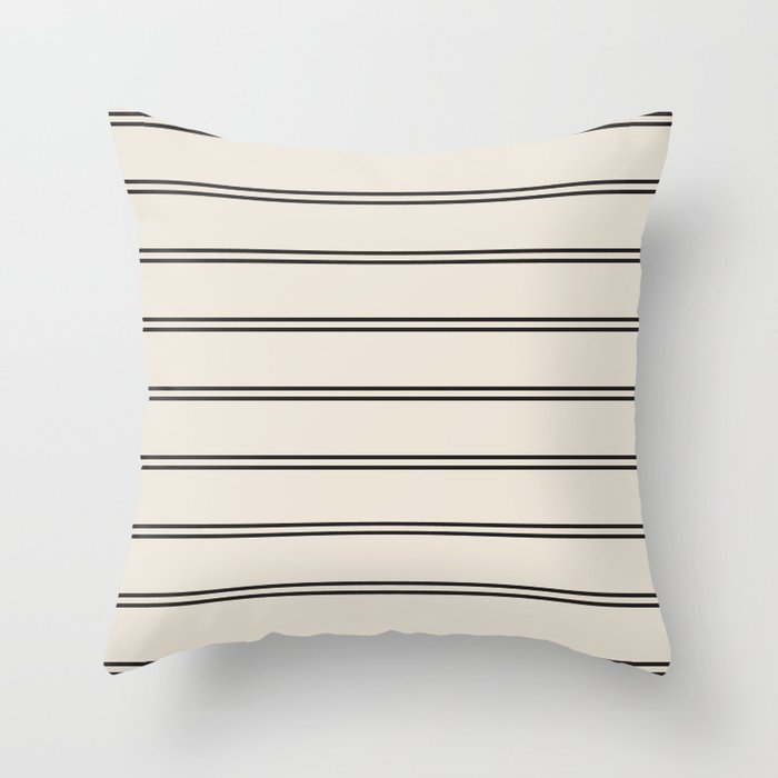 Cream & Black Thin Scandi Stripes Pattern Throw Pillow