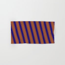 [ Thumbnail: Sienna and Blue Colored Lines/Stripes Pattern Hand & Bath Towel ]