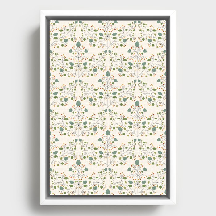 Gold Berries - Floral Repeat Framed Canvas
