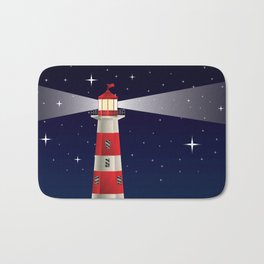 Cartoon landscape with lighthouse night sea and starry sky Bath Mat | Travel, Sea, Marine, Beach, Illustration, Hope, Geometric, Design, Tourism, Searchlight 