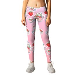 Strawberry teapot with cup and muffin Leggings