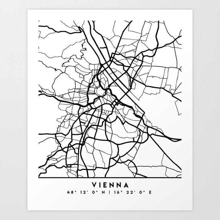 VIENNA AUSTRIA BLACK CITY STREET MAP ART Art Print