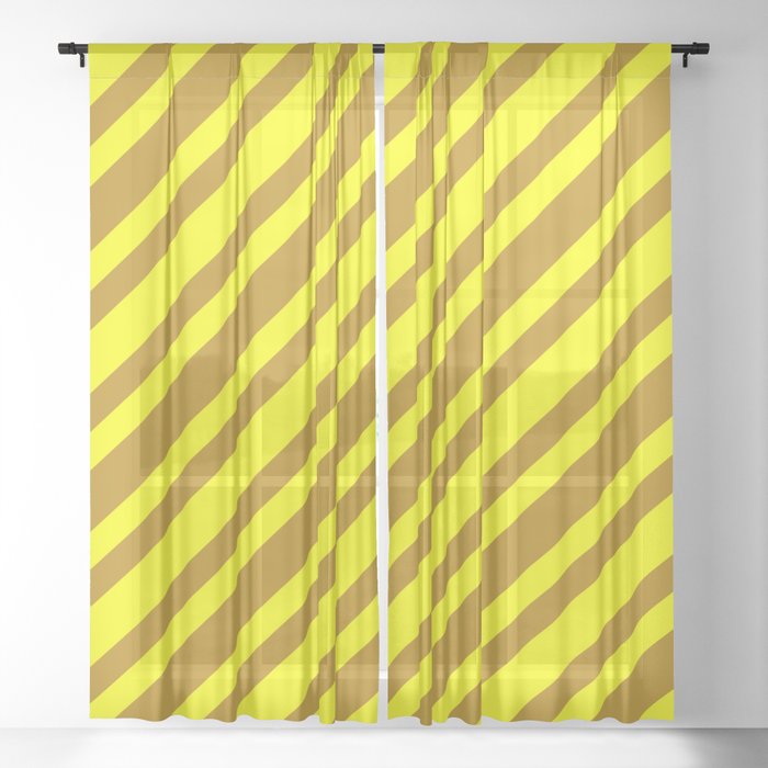 Yellow and Dark Goldenrod Colored Pattern of Stripes Sheer Curtain