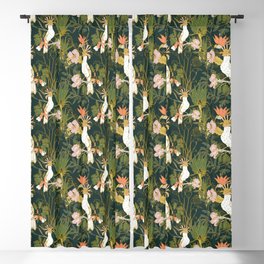 Drawing of exotic birds in the dark jungle Blackout Curtain