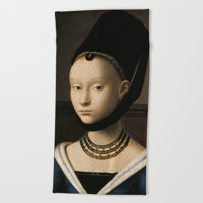 Portrait of a Young Girl by Petrus Christus Beach Towel