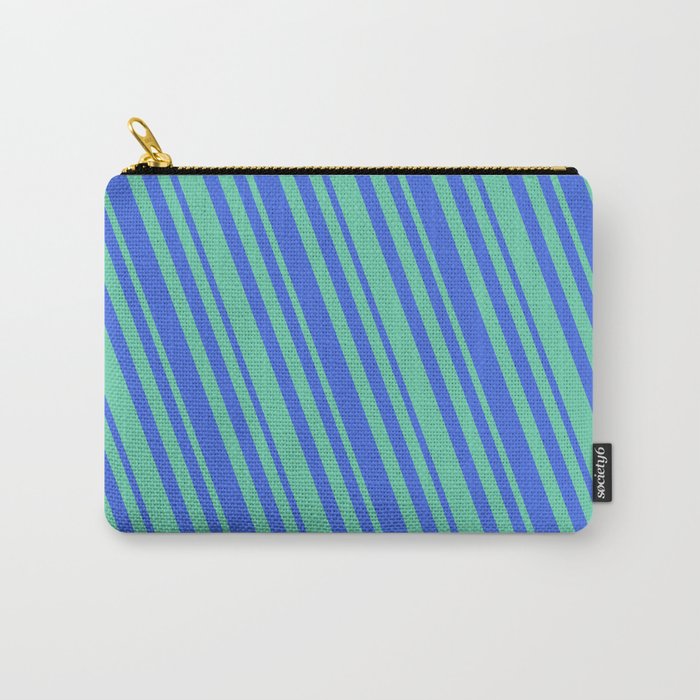 Royal Blue and Aquamarine Colored Stripes/Lines Pattern Carry-All Pouch
