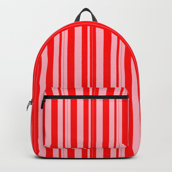 Light Pink & Red Colored Lines Pattern Backpack