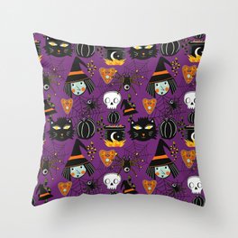 Halloween Cute Witch Purple Throw Pillow
